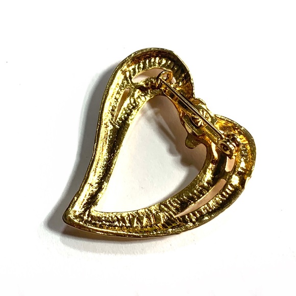 Vintage Signed Open Curved Heart Brooch Gold Tone Love Valentines Mothers Day - Picture 4 of 4